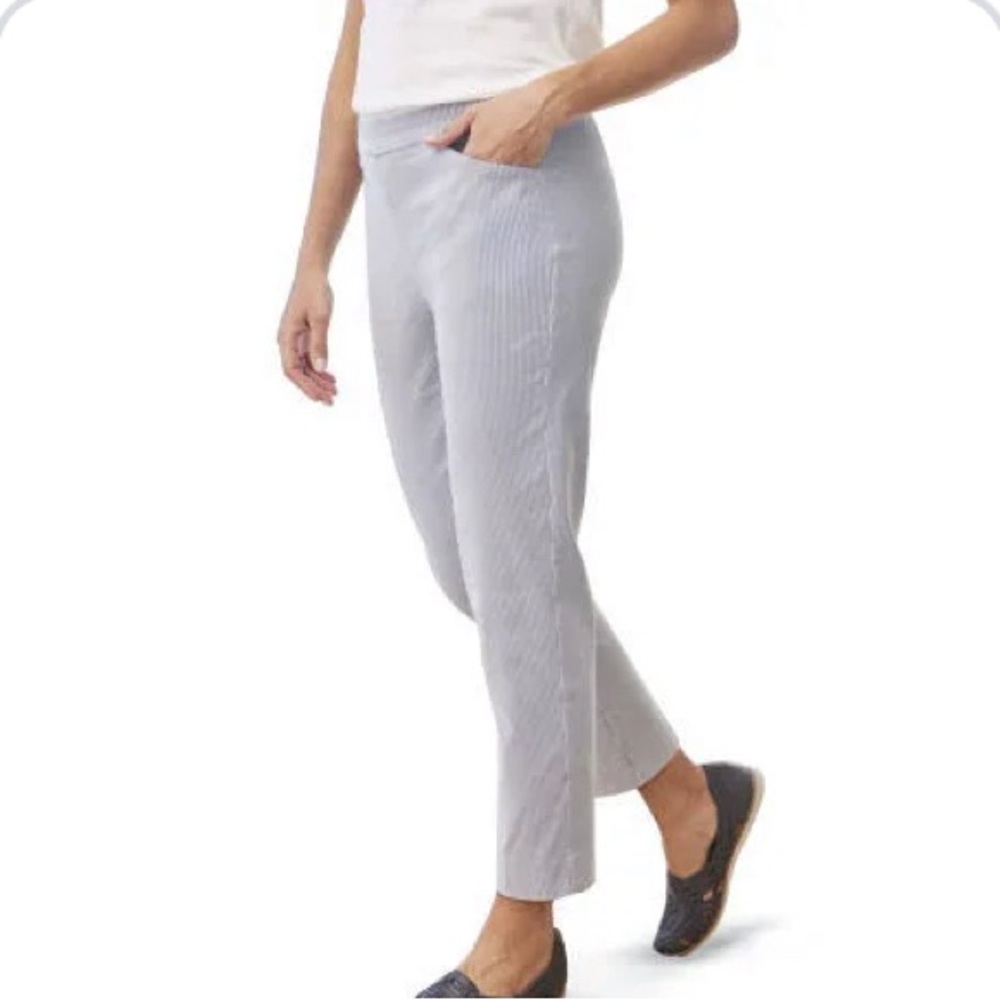 Counterparts Blue And White Stripped Ankle-Length Cropped Pants